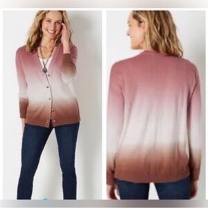 J. Jill Dip-Dyed‎ Sunset Cardigan Sweater Ombré Cotton Blend Drop Shoulder Sz 2X